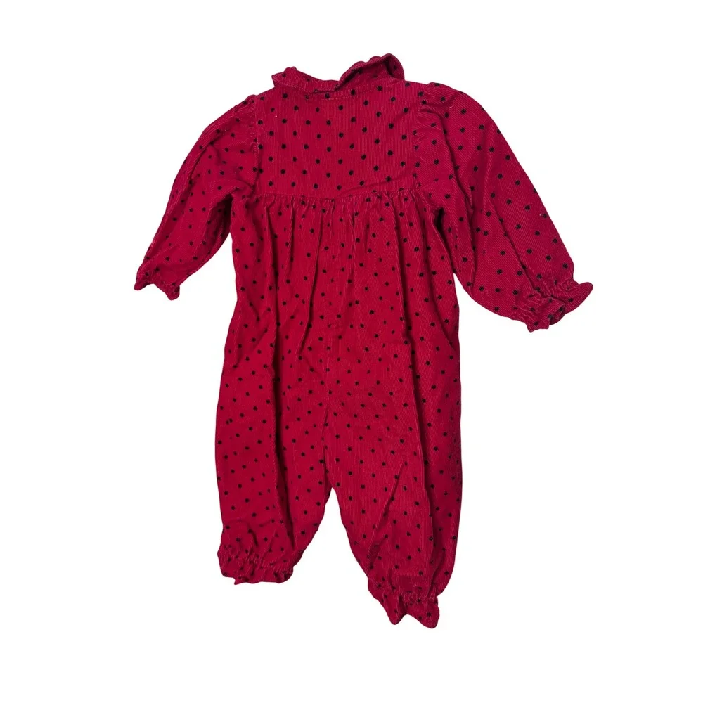 Vintage Baby OshKosh Bgosh Red Polka Dot Corduroy Romper 6-9 Months USA Made